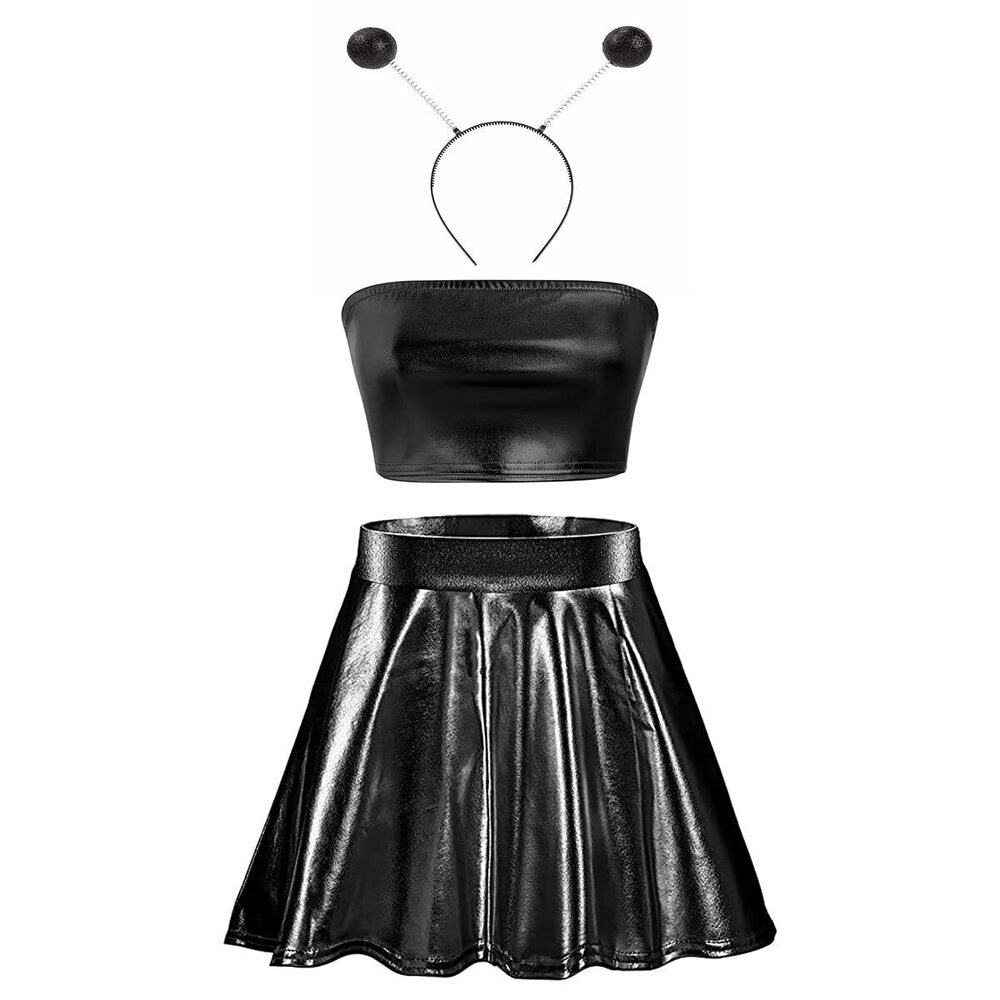 6721 Alien Costume Rave Outfit for Musical Festival Metallic Crop Top Shirt